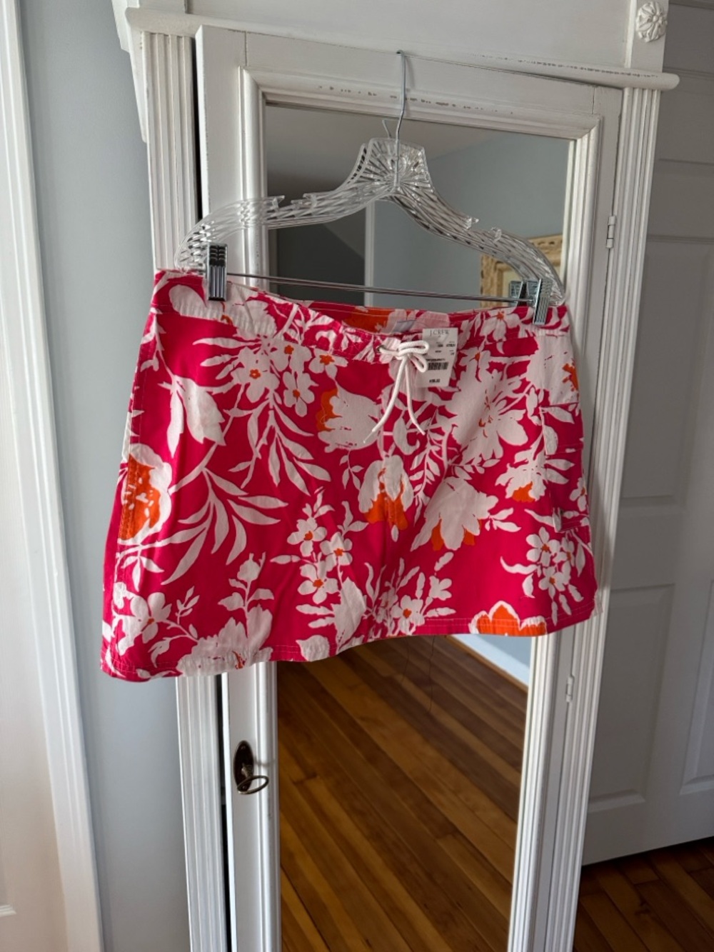 J. Crew Pink, White & Orange Floral Board Swim Skirt with Drawstring Waist Sz 14
